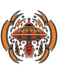 vintage ufo tattoo vector design