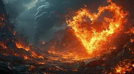 Canvas Print - earth as a heart; fire; smoke;