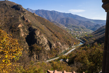 Autumn landscape with Tumanyan town and surroundings, Armenia.