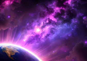  Space colorful in purple shades background with realistic shining stars infinite universe,Generative AI	