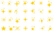  Set of  Twinkle stars. Shiny twinkle sparks. Seamless pattern with stars. Yellow,  orange sparkles symbols vector. The set of  sparkle stars icon. Glittering star vector. Glowing light effect stars 