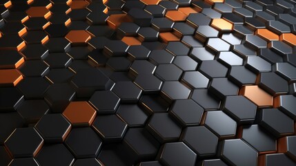 Poster - Screensaver or background of gray-orange hexagons. AI generative.