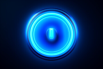 Sticker - Glowing neon line Power button icon isolated on blue background