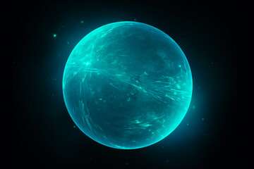 Wall Mural - planet turquoise fictional abstract in dark space with dots of stars