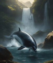 Wall Mural - Dolphin jumping high