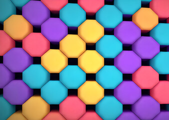 Poster - Multicolored patterns with repeating hexagonal mosaics hexagons mosaic background design Modern technology geometric ,Generative AI	