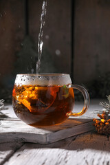 Poster - Hot black tea in a transparent glass