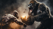 Collage Photo Of Aggressive Beast Giant Gorilla