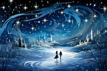 Wall Mural - Ice Skating Under the Stars - Generative AI