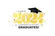 Elegant Class of 2024 Graduation Greeting Card Design. Chic Typography design with Graduation Cap and foiled confetti isolated on white background. Congratulations graduates 