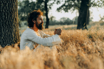 Jesus Christ Alone in the Garden, Meditating and Praying