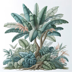  Rainforest mural, illustration style, Created ai generated