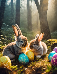 Wall Mural - Easter bunny and easter eggs