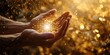 Spiritual hands with shining star between against a golden Flower of Life backdrop for a holistic healing theme.