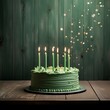 Eine grüne Geburtstagstorte mit grünen Kerzen