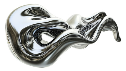 3d rendering wave chrome metallic band. Flowing abstract metal shape.