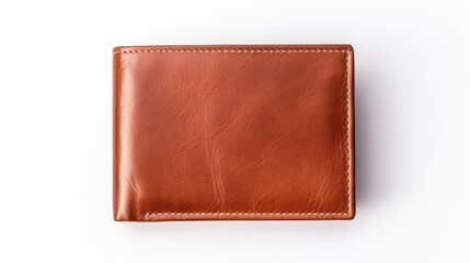 Genuine brown wallet seen from above on white background. Generative AI