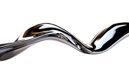 3d rendering wave chrome metallic band. Flowing abstract metal shape.