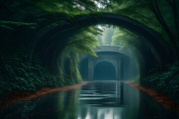 Aufkleber - tunnel in rain in rainy weather Generated AI