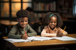 © Instacraft.Studio - Multiracial elementary school students are writing in the classroom