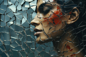 Wall Mural - an image of a shattered mirror reflecting a unified image, embodying the paradox of fragmentation co
