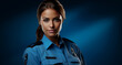 © Varma - Banner image of a cute cop in front of a colorful background, marketing image
