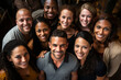Faces of multiracial people looking at camera. Mixed race friends have fun together, talking smiling at taking selfies. Portrait of students of different nationalities. Diversity in society