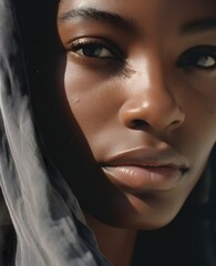 Wall Mural - close portrait of a very beautiful black girl, African American, wearing a headscarf, Muslim