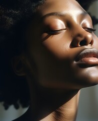 Wall Mural - close portrait of a very beautiful black girl, African American, wearing a headscarf, Muslim