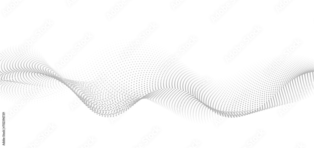 Flowing dots particles wave pattern monochrome halftone gradient curve ...