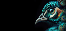 Portrait Of A Peacock On A Black Background.