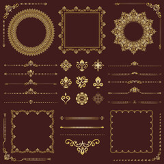 Wall Mural - Vintage set of horizontal, square and round golden elements. Elements for backgrounds, frames and monograms. Classic patterns. Set of vintage patterns