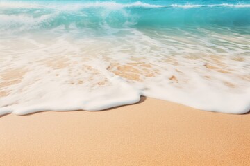 Wall Mural - A close-up shot of gentle waves caressing the shore on a pristine sandy beach