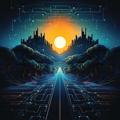 Wall Mural - The path of the future technology era, Created ai generated.
