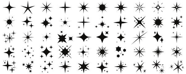 Wall Mural - Sparkle star icons. Shine icons.Star icons. Twinkling stars. Sparkles, shining burst. Christmas vector symbols isolated.  Design on white background.