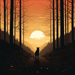 Wall Mural - Silhouette of a dog in the forest, Created by ai generated.