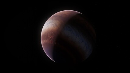 Wall Mural - Giant alien gas planet in deep dark outer space. 3D illustration and artistic concept of big Jupiter-like exoplanet. Space exploration and planetary science discovery of extrasolar cosmic phenomena.
