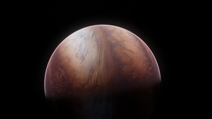 Wall Mural - Giant alien gas planet in deep dark outer space. 3D illustration and artistic concept of big Jupiter-like exoplanet. Space exploration and planetary science discovery of extrasolar cosmic phenomena.