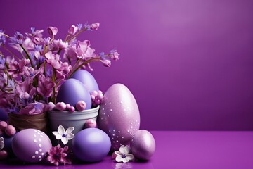  Easter eggs with flowers on purple background