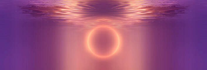 Wall Mural - Abstract futuristic neon landscape with palm trees. 3D illustration