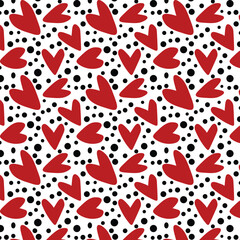  Repeated hearts and polka dot. Cute romantic seamless pattern. Vector illustration.