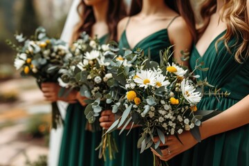 green charm: bridesmaids, dressed in shades of green, contribute to the elegance and tradition of th