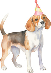 Aufkleber - Dog in birthday hat illustration created with Generative AI technology