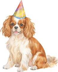Aufkleber - Dog in birthday hat illustration created with Generative AI technology
