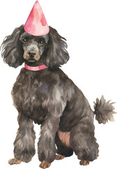 Aufkleber - Dog in birthday hat illustration created with Generative AI technology