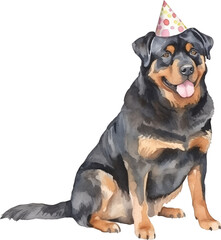 Aufkleber - Dog in birthday hat illustration created with Generative AI technology