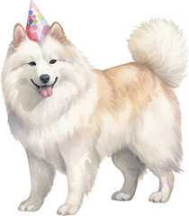 Aufkleber - Dog in birthday hat illustration created with Generative AI technology