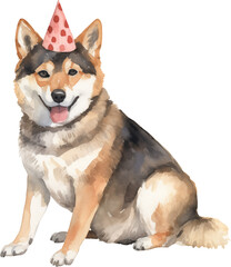 Aufkleber - Dog in birthday hat illustration created with Generative AI technology