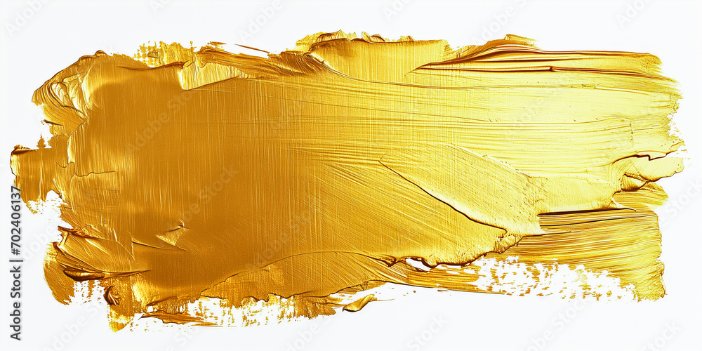 Gold paint brushstroke texture isolated on white background. Messy ...