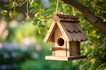 Beautiful wooden nesting box in the garden